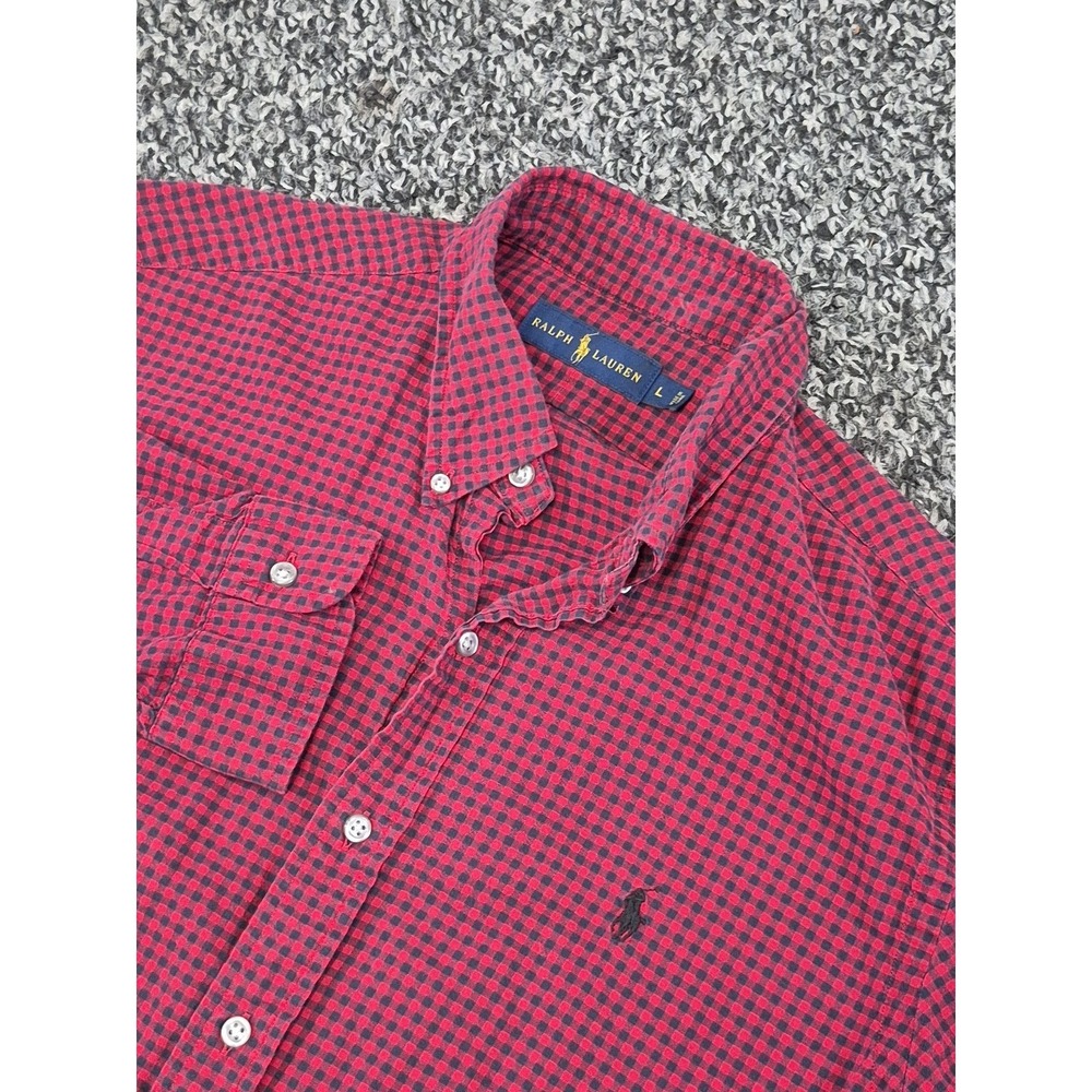 Ralph Lauren Shirt Mens Large Long Sleeve Button Down Gingham Check Red Black
